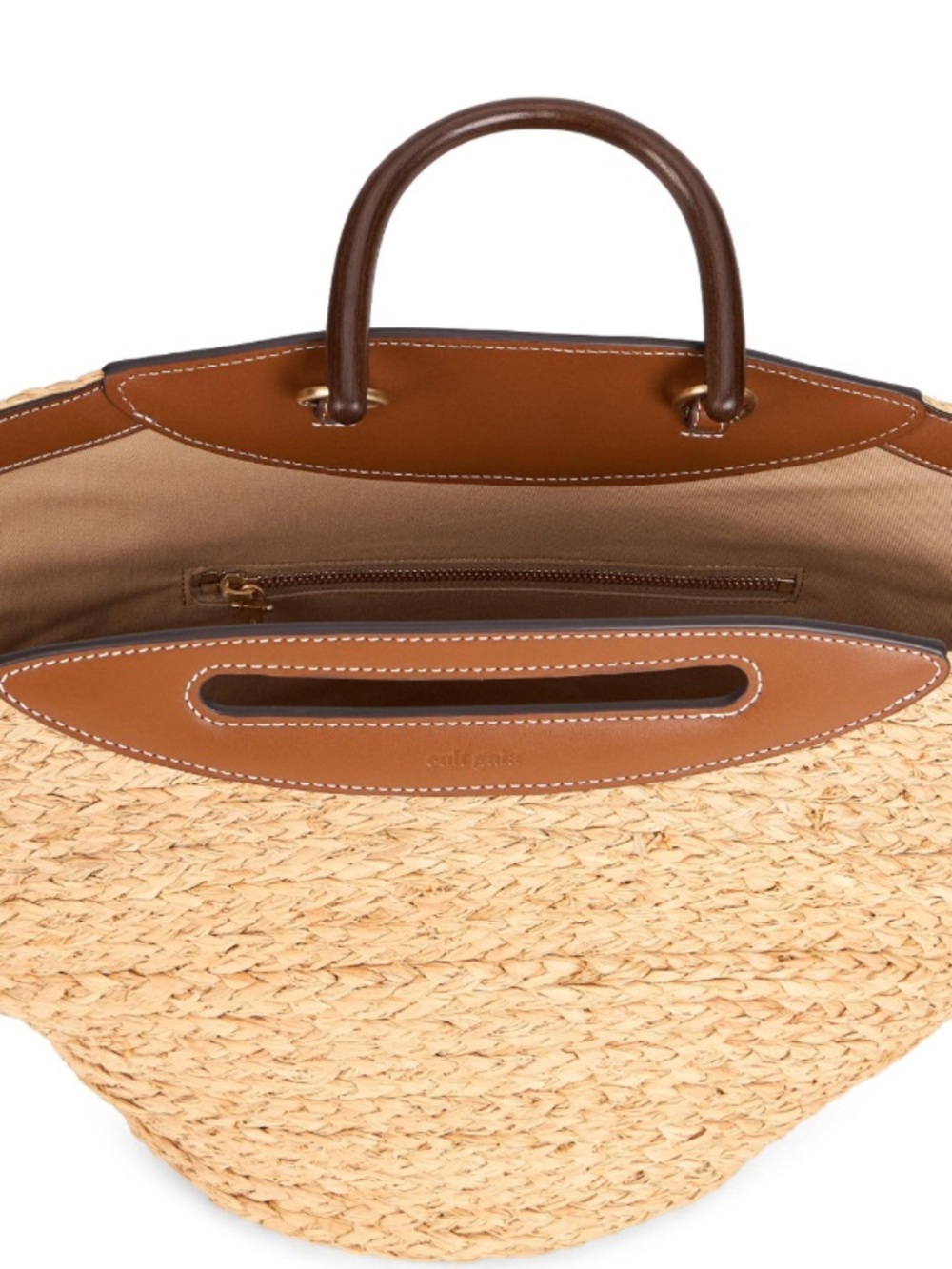 CULT GAIA Straw Dome Tote Bag with Brown Leather Trim - Picture 7 of 10